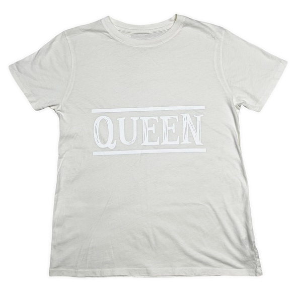 No Curfew “Queen” Crewneck Graphic Short Sleeve Tee Shirt in Ivory Size S - Picture 1 of 6
